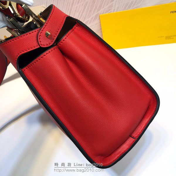 FENDI女包 中型款手提包 單手挽和可拆卸肩帶 莓紅色小牛皮 芬迪肩背女包  fdz2201